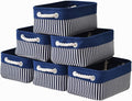 TcaFmac Small Storage Baskets [6 Pack] - Navy Blue Rectangular Storage Bins with Blue Stripes-Ruum Studio Home