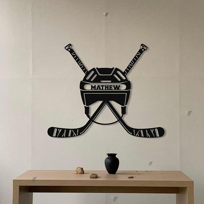 Custom Hockey LED Sign - Goalie Helmet Personalized Name Sign with Crossed Sticks, Light Up Goalie Mask Hockey Room Decor for Boys, Players, Fans-Ruum Studio Home