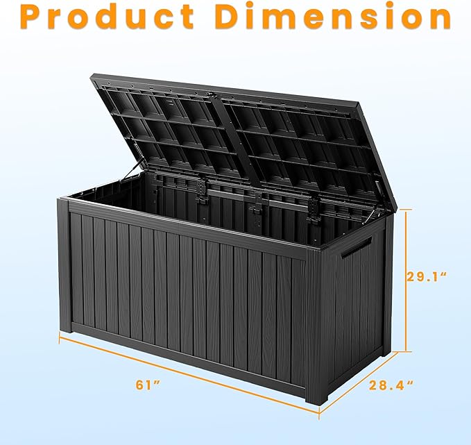 180 Gallon Double-Wall Resin Deck Box - Lockable Waterproof Outdoor Storage Box, 1000lbs Capacity & Doubles as Seating for Patio Furniture, Garden Tools, Pool Accessoriess (Black)-Ruum Studio Home