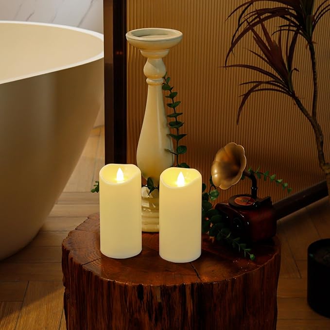 Aignis Indoor Flameless LED Candles Battery Operated with Remote Timer and Wax-Like Shell for Home/Wedding/Holiday Decor, Set of 2(D 2.95" x H 6")-Ruum Studio Home
