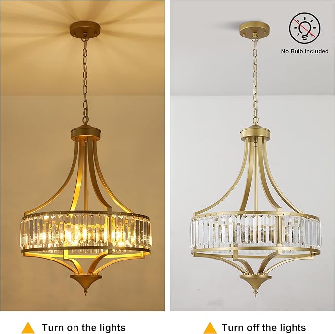 20" Modern Crystal Chandelier, 5-Light Gold Dinning Room Light Fixtures Over Table, Hanging Round Pendant Chandelier for Kitchen Island Entryway Bedroom Office Bathroom Stairwell-Ruum Studio Home