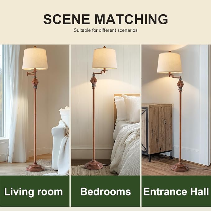 61" Vintage Floor Lamp with 350° Adjustable Swing Arm, Standing Lamp for Bedroom Living Room Bedside Tall lamp Nightstand Retro Farmhouse Mid Century Lamp Light Home Décor Office Gifts-Ruum Studio Home