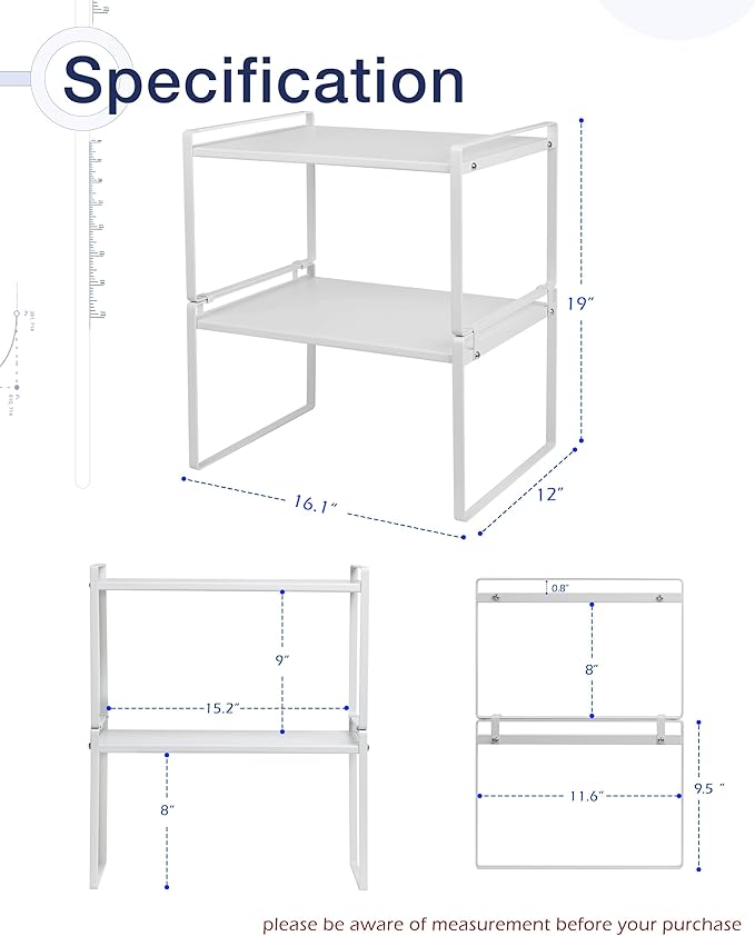 Nxconsu 2Pack Cabinet Shelves Stackable Shelf Organizer Rack Riser for Kitchen Cabinet Pantry Cupboard Counter Countertop Home Organization Storage Space Saver Heavy Duty Metal Nonslip White Wide Tall-Ruum Studio Home