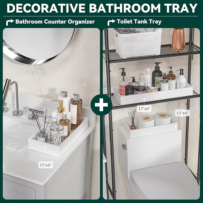 Bamboo Drawer Organizer, Extra Large Silverware Organizer for Kitchen Drawer, Stackable Utensil Organizer, 2 Pcs Toilet Tank Topper Tray, Wooden Toilet Paper Basket (White, 17 X 6 X 2 Inch)-Ruum Studio Home