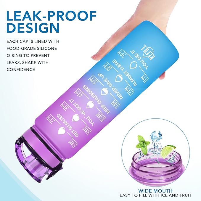 Enerbone Water Bottle, Leakproof BPA & Toxic Free, Motivational Water Bottle with Times to Drink and Straw, Fitness Sports Water Bottle with Strap for Office, Gym, Outdoor Sports-Ruum Studio Home