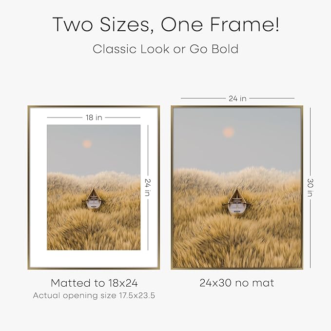 Homeforia Bronze 24x30 Picture Frame, High End Metal Poster Frame with Mat 18x24, Tempered Glass, Wall Hook Included-Ruum Studio Home