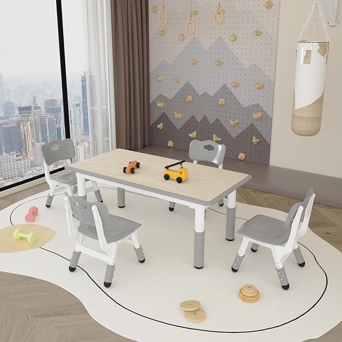 Kids Study Table and 4 Chairs Set,Height Adjustable Table and Chairs for Children and Toddlers,47.2"X23.6"Graffiti Desktop,Suitable for Daycare,Classrooms, Home-Ruum Studio Home