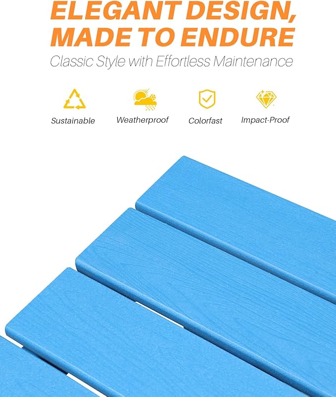 HDPE Outdoor Dining Table, 66.9” Rectangle Patio Dining Table for 6, All-Weather HDPE Outdoor Table with 2.2” Umbrella Hole, HDPE Patio Furniture for Deck, Backyard, Garden, Pool, Sky Blue-Ruum Studio Home