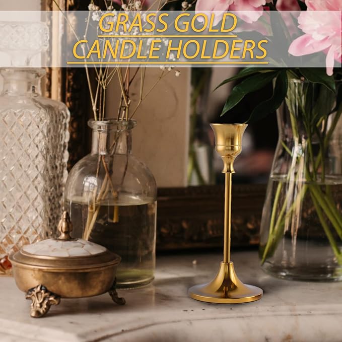 Vintage Gold Brass Taper Candle Holders for Candlesticks, Fireplace & Party - Set of 3-Ruum Studio Home