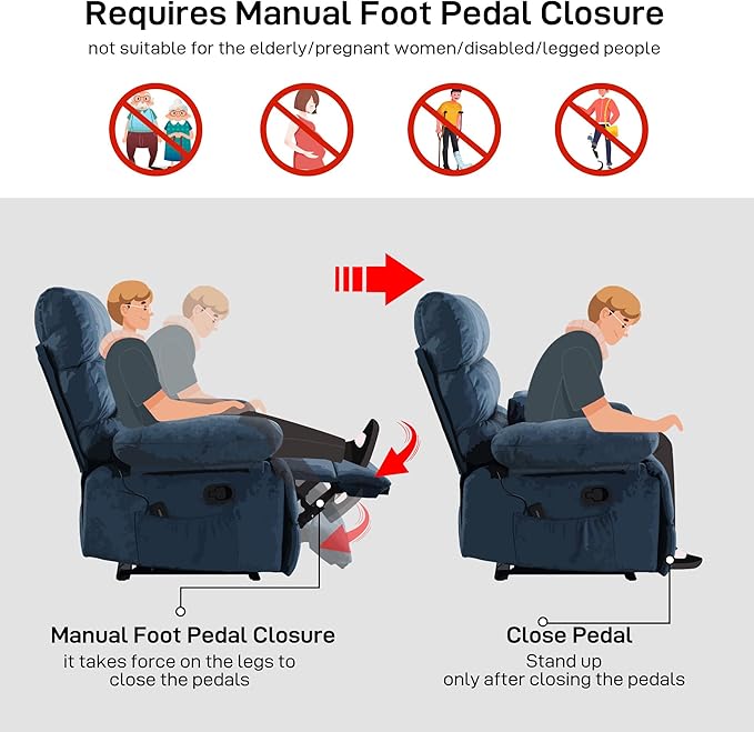 Oversized Recliner Chair Extra Wide Large Recliner for Adults 350lbs with Lumbar Support Pillow Nursery Chair Living Room (Manual, BLUE-6002)-Ruum Studio Home