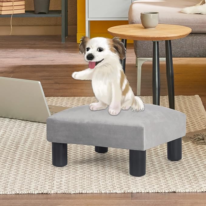 Joveco 15'' Small Foot Rest Stool Ottoman- Upholstered Footstool and Ottomans Small Footrest for High Beds- Lightweight and Portable, Light Gray-Ruum Studio Home