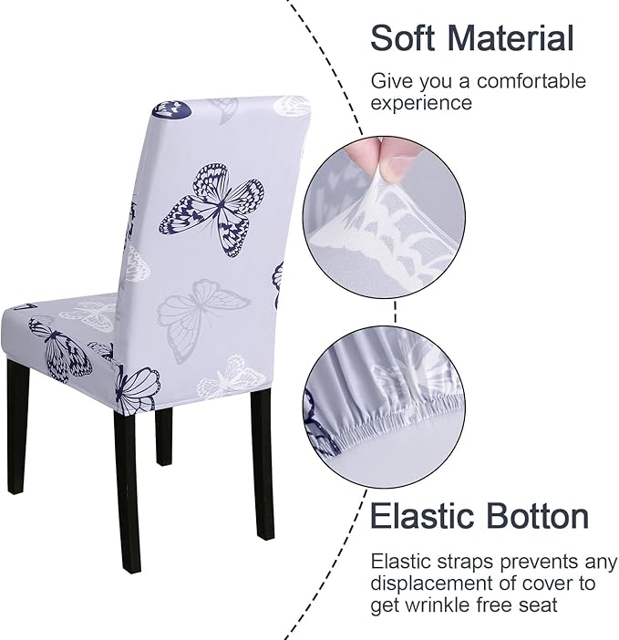 JQinHome Pattern Chair Covers for Dining Room Set of 4, High Stretch Removable Washable Parsons Chair Slipcover for Home Party Hotel Wedding Ceremony (Grey Butterfly,4PCS)-Ruum Studio Home