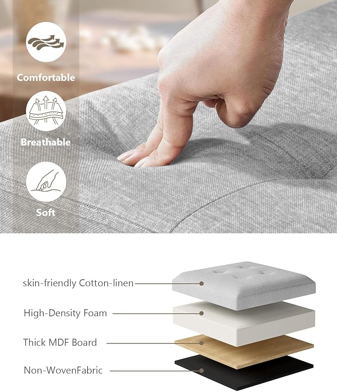 Storage Ottoman Bench, Folding Ottoman Foot Rest, End of Bed Bench,Storage Chest, for Living Room, Bedroom, Hallway, Entryway, Holds up to 700 lb (Light GREY1, 43")-Ruum Studio Home