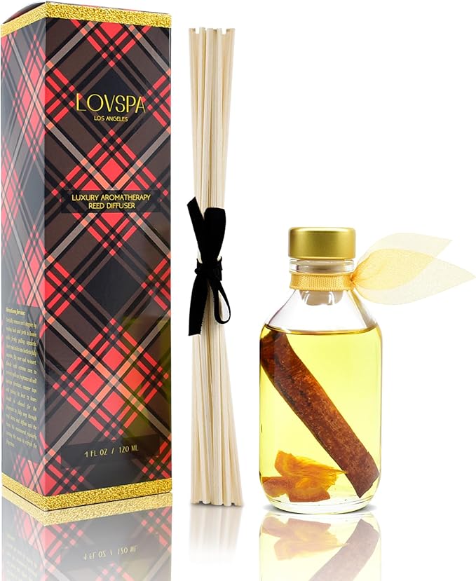 LOVSPA Reed Diffuser Set, Spiced Pomander Scented Oil Diffuser with Sticks, Home Fragrance Accessories for Bathroom Shelf Decor, Aroma Diffusers for Home or Office Desk, USA Made-Ruum Studio Home