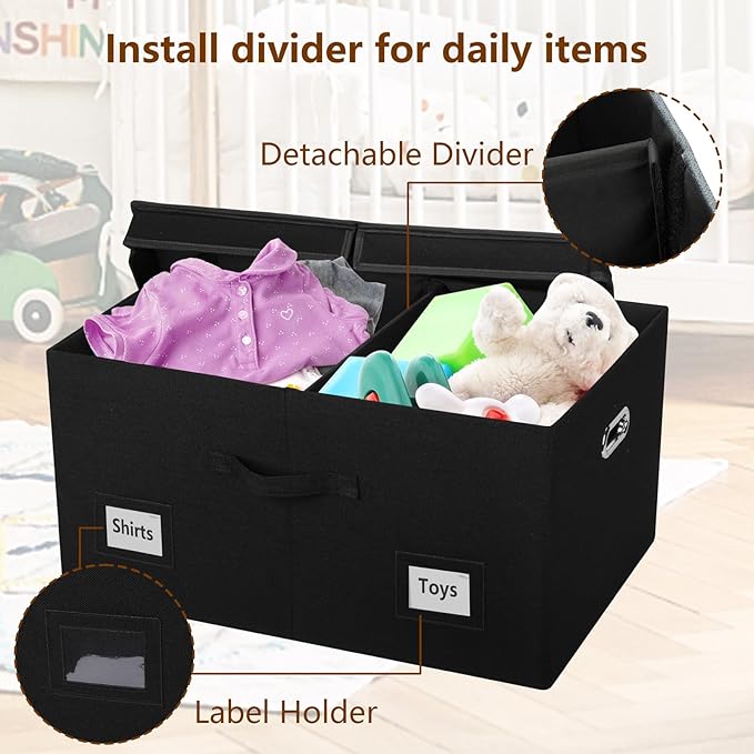 75 Quarts Extra Large Decorative Storage Bins with Lids, 1 Pack Black Collapsible Storage Bins with Lids, Stackable Storage Bins Decorative Box Storage With Lid Extra Large-Ruum Studio Home