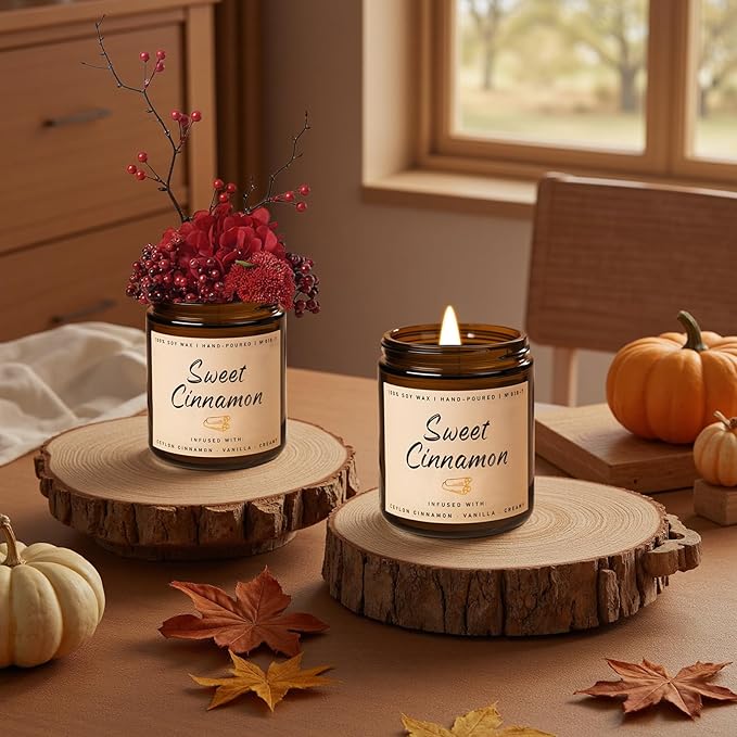 Auelife Fall Candle, Sweet Cinnamon Scented Candle, Fall Scents Soy Candles for Home Scented - Autumn Candles Gifts Set for Men and Women, Holiday, Thanksgiving, 7oz-Ruum Studio Home