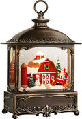 Christmas Snow Globe Lantern Christmas Decorations Gifts Barn Snowman Santa Claus Cardinal Winter Farm Scene Musical Glitter Snowfall USB/Battery Timer 12 inch-Ruum Studio Home