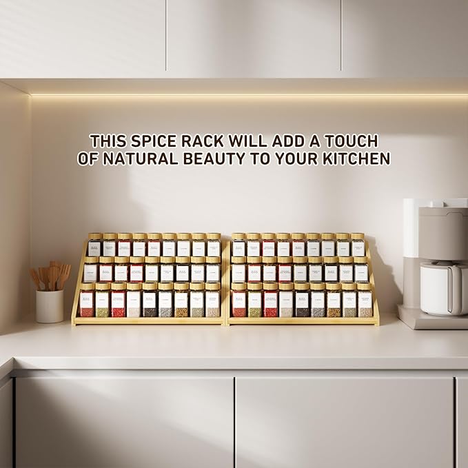 Bamboo Tiered Spice Rack, for Countertop Spice Organizer for Pantry Spice Shelf Organizer Kitchen Spices Rack-Ruum Studio Home