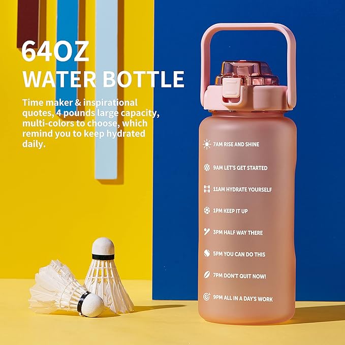 64oz,100oz,128oz Large Motivational Water Bottle with Time Marker, Leakproof & BPA Free Half Gallon Big Water Bottle with Straw Handle Tritan Frosted Water Jug for Gym,Fitness,Outdoor Sports-Ruum Studio Home