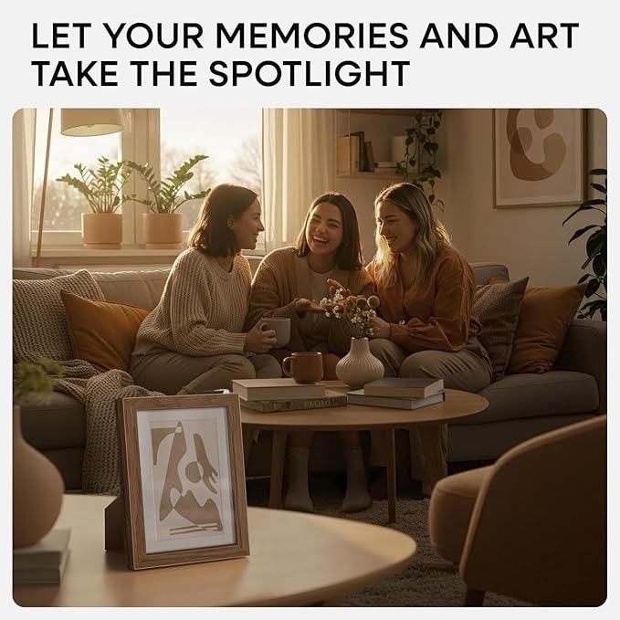 Homeforia 4x6 Picture Frame Wood, High End Natural Oak 4x6 Light Wooden Frames with Mat 3x5 for Photo, 4 x 6 Frame Matted to 3 x 5 Print, 6x4 Wall or Tabletop Frame, Tempered Glass, Wall Kit, Set of 1-Ruum Studio Home