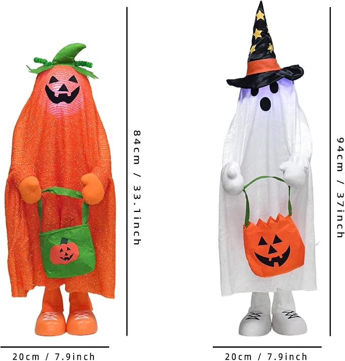 32" Front Porch Light up Halloween Pumpkin Figure Décor, Kit Standing Trick or Treat Indoor and Outdoor Decorations-Pumpkin-Ruum Studio Home