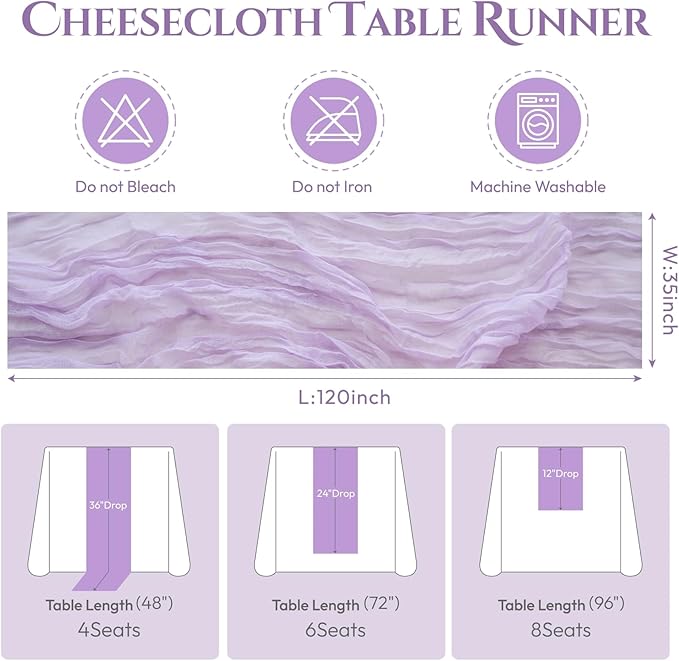 Sioloc 10 Pack Lilac Purple Lavender Cheesecloth Table Runner Fall Autumn Decor for Home 10ft Table Cloth for Tea Wedding Birthday Party Baby Bridal Shower Halloween Thanksgiving-Ruum Studio Home