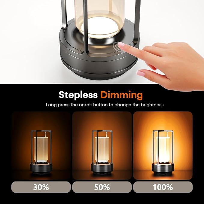Portable Metal Table Lamp for Indoor/Outdoor ,Rechargeable Cordless LED Lamp, 3-Colour Infinitely Dimming Battery Powered Small Desk Lamp, Restaurant/Bedroom/Bar/Coffee/Camping Light (Grey Set of 2)-Ruum Studio Home