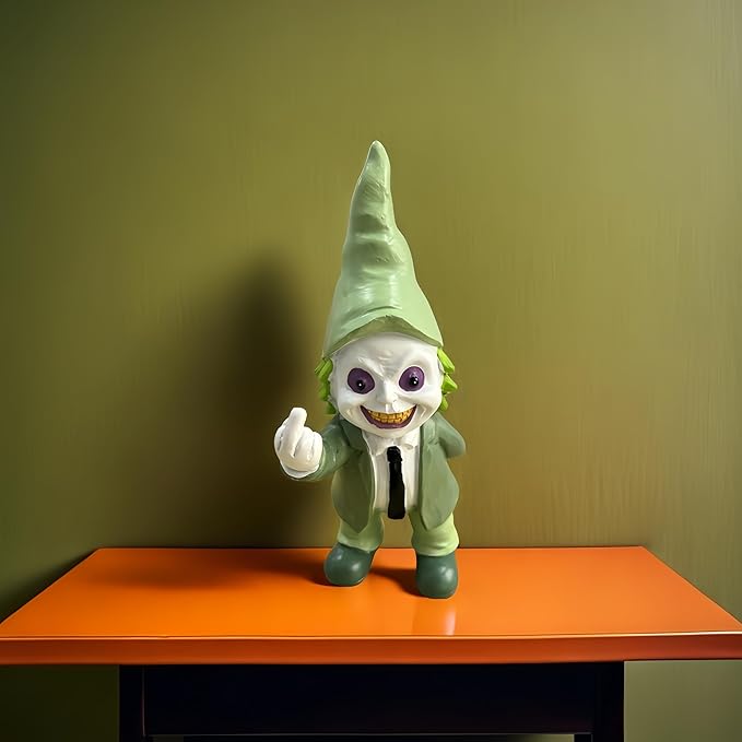 Halloween Decor Funny Garden Gnomes, Middle Fidget Gnome Statue Horror Movie Gnome Creepy Outdoor Decor for Haunted House Lawn Table Decoration (5.5in, Green)-Ruum Studio Home