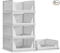 5 Pack Stackable Plastic Storage Basket Closet Organizer Bin Foldable Clothes Organizer Storage Drawer Shelf Container for Living room Bathroom Kitchen Office (4L+1S)-Ruum Studio Home