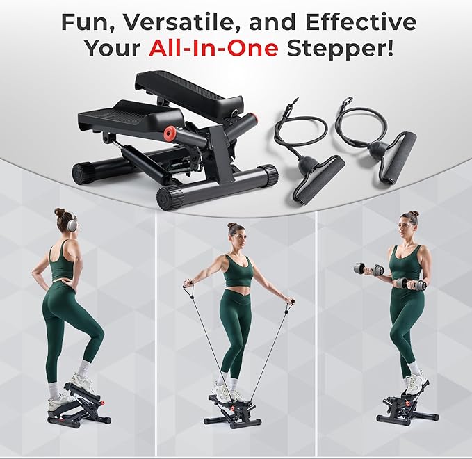 Sunny Health & Fitness Mini Stepper for Exercise at Home, Stair Step Workout Machine with Resistance Band and Over 300lb Weight Capacity, Optional Twist Motion and Free SunnyFit App Connection-Ruum Studio Home