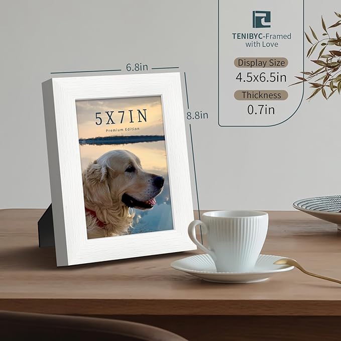 5x7 Picture Frame 3 Pack - White Woodgrain, Solid Wood & HD Tempered Glass, Table Display or Wall Hanging-Ruum Studio Home