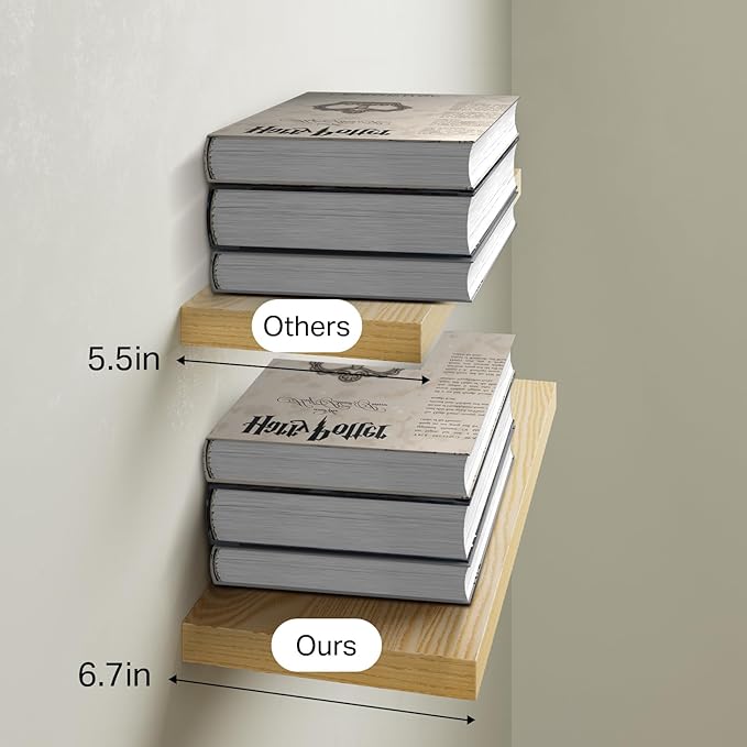 BAYKA Floating Shelves for Wall, Wall Mounted Rustic Wood Shelves for Bathroom, Bedroom, Living Room, Kitchen,Small Hanging Shelf for Books/Storage/Room Decor (Oak-Toned, Set of 3, 15.7in)-Ruum Studio Home