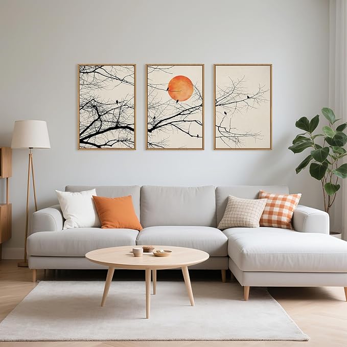Celestdeco Large Vintage Tree Branch Framed Canvas Wall Art Set, Retro Tree Drawing Wall Decor, Nature Botanical Wall Painting, Neutral Landscape Art Print for Living Room, Bedroom, Office - 16"X24"X3-Ruum Studio Home