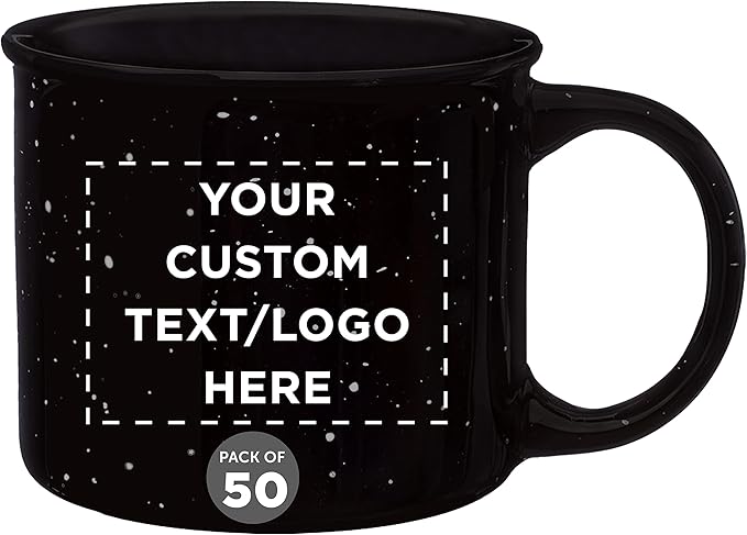 DISCOUNT PROMOS Custom Ceramic Campfire Coffee Mugs 13 oz. Set of 50, Personalized Bulk Pack - Perfect for Tea, Espresso, Cappuccino, Hot Cocoa - Black-Ruum Studio Home
