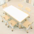 Children's Table and Chair Set Suitable for Boys and Girls Age 2-12 Height Adjustable Table top Can be Painted with 6 Seats Suitable for Family Learning Daily use (Wood Color)-Ruum Studio Home