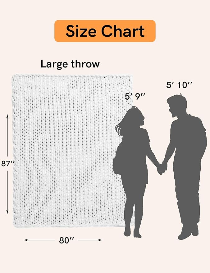 YnM Chunky Throw Blanket, Medium-Weight, Hand Knitted with Chenielle Yarn, Skin Friendly, Ventilated and Breathable, Machine Washable, Home Décor Piece for Couch, Sofa and Bed (White, 80x87 Inch)-Ruum Studio Home