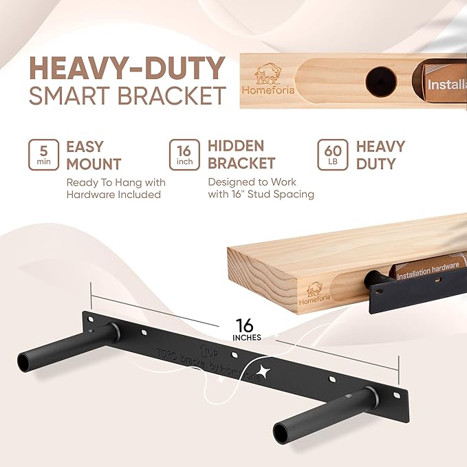 Homeforia 24inch Walnut Floating Shelves for Wall, High End Solid Real Wood 24in Floating Shelf for Bathroom, Dark Brown 24 inch Long Floating Shelves, Heavy Duty Bracket, 24 X 6.5 X 1.75 in, Set of 2-Ruum Studio Home