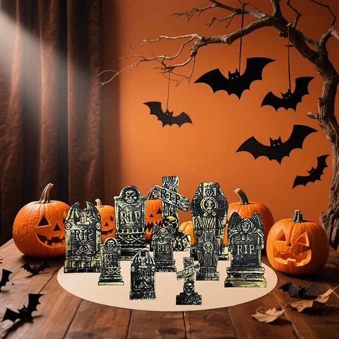 20Pcs Halloween Mini Tombstones Figurines, Plastic Miniature Tombstones Set Mini Gravestones Halloween Decorations for Miniature Graveyard Scene Haunted House DIY Crafts-Ruum Studio Home