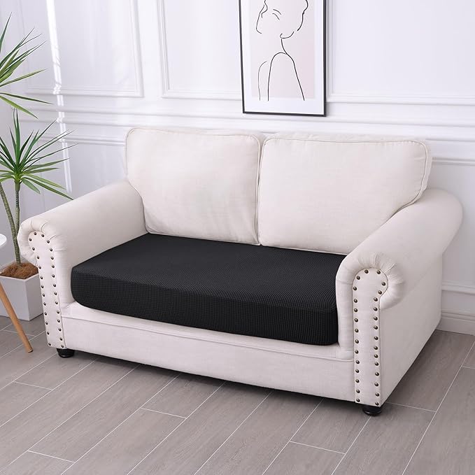 hyha Waterproof Couch Cushion Covers for Pets, Non Slip Sofa Seat Cover for Dogs Washable, Soft Thick Stretch Jacquard Fabric, Sofa Slipcovers with Elastic Bottom (1 Piece for Medium, Black)-Ruum Studio Home