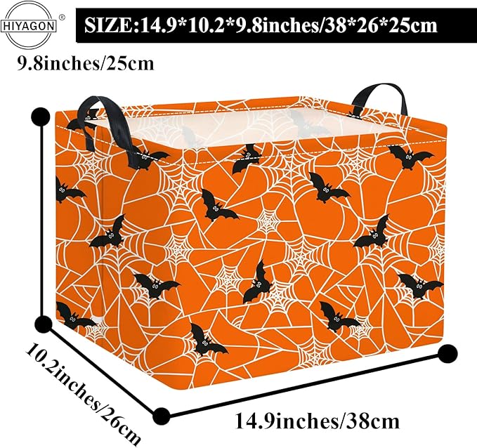 HIYAGON Rectangular Halloween Basket for Boys and Girls Kids Trick or Treat Pumpkin Basket for Halloween Parties Cute Storage Bin Organizer Box Room Decor(Bat spider web)-Ruum Studio Home