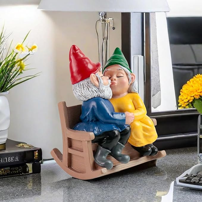 Kiss Garden Gnome Statue Valentine's Day Gifts Couple in Love Collectible Figurine Mr and Mrs Gnome Statue Lover Couple Figurine Romantic Gnome Statue Indoor Outdoor Garden Yard Home Décor-Ruum Studio Home