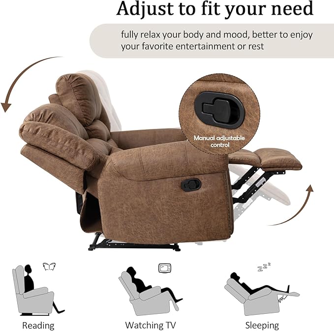 CANMOV Faux Leather Manual Loveseat Recliner, 2 Seat Reclining Chair, Overstuffed Comfortable Arms and Back Recliner Chair, Couch Set for Living Room, Bedroom Furniture, Office,Nut Brown-Ruum Studio Home