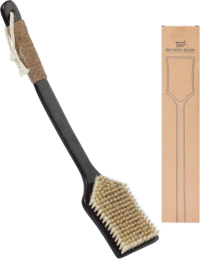 Back Scrubber Shower Brush,Dry Brushing Body Brush with 17.7 Inch Curved Long Handle, Natural Bristles for Lymphatic Drainage, Soft & Stiff Bristles Available (Stiff-Thick Boar Bristles)-Ruum Studio Home