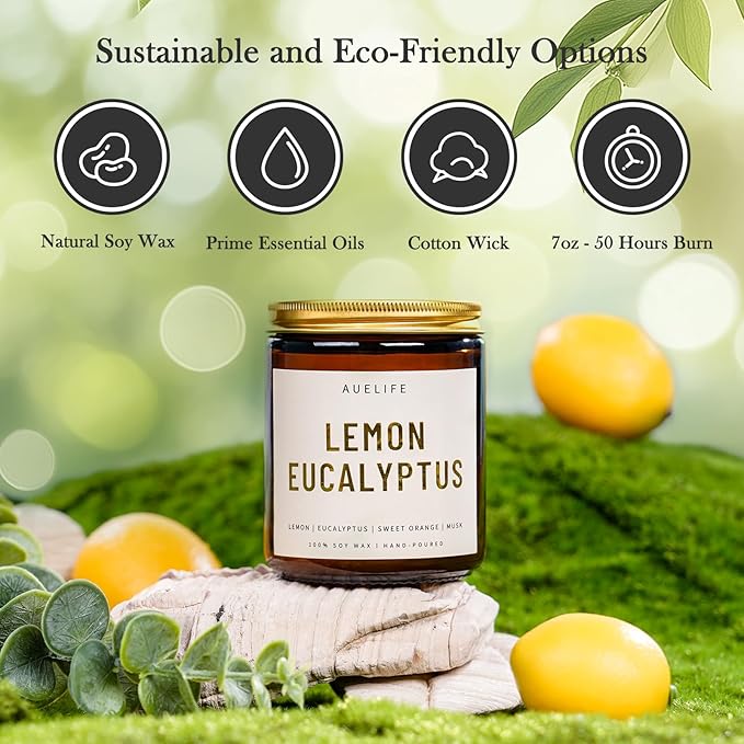 4 Pack Scented Candles Set | Scented Candles for Home, Candle Gifts for Women Men, Soy Candle for Home, Aromatherapy Gift of Amber Patchouli/Lemon Eucalyptus/Lavender/Sandalwood-Ruum Studio Home