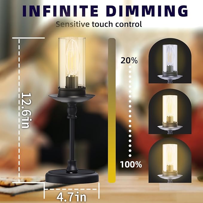 Vintage Cordless LED Candle Table Lamp Rechargeable Battery Powered Lamp, Touch Control, Metal Finish, Suitable for Bedroom, Dining Room, Wedding, Thanksgiving, Christmas, Wedding, Party, Birthday-Ruum Studio Home