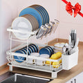 MOUKABAL Dish Drying Rack, 2 Tier Dish Rack, Large Dish Racks for Kitchen Counter, Dish Drainer with Removable Utensil Holder, Drainboard (White)-Ruum Studio Home