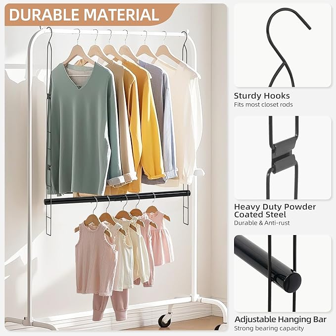 STORAGE MANIAC Hanging Closet Rod, Adjustable Width and Height Closet Hanging Organizer, Space-Saving Clothes Hanging Bar, Closet Extender Hanging Rod Double Closet Hanging Rod, 1 Pack Black-Ruum Studio Home