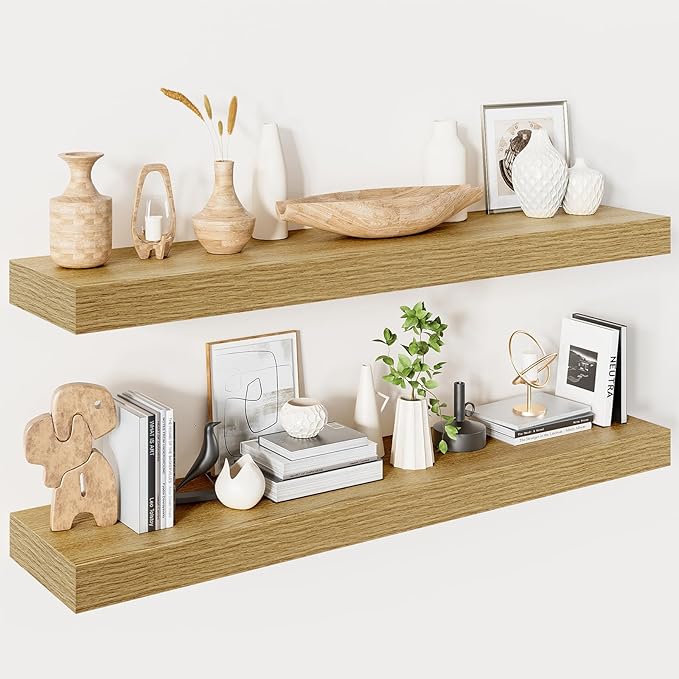 Heimlove 40 Inches Floating Shelves for Wall,9.3" Deep Oak Long Floating Shelves Set of 2,Large Display & Storage Shelf,Wall Shelf for Bathroom Bedroom Living Room Kitchen Office-Ruum Studio Home