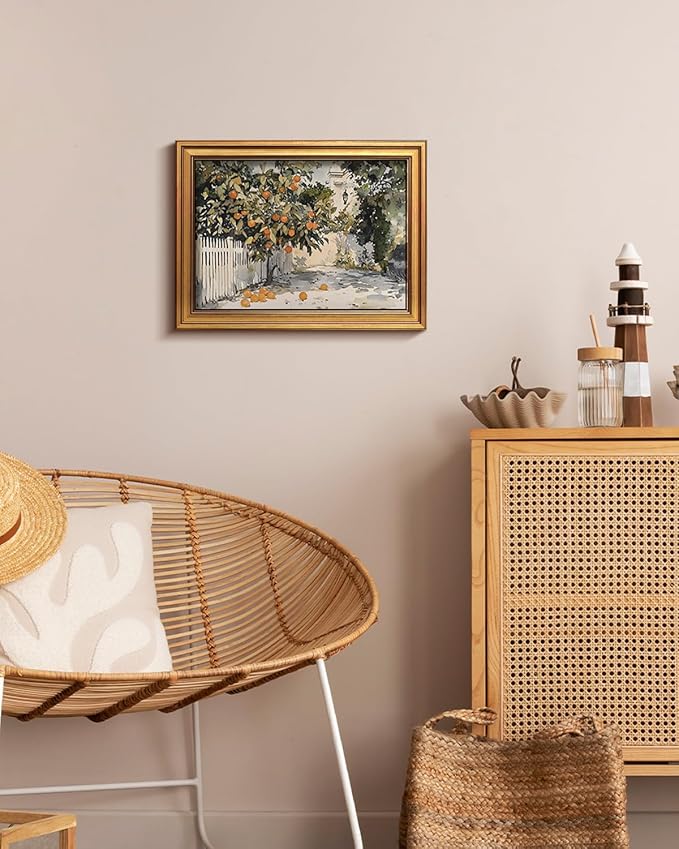 HUARCEY Gold Framed Vintage Wall Art for Living Room Country Orange Trees Earthy Room Decor Aesthetic Oil Painting Wall Picture Farmhouse Canvas Print Artwork for Kitchen Bedroom Bathroom Decor 12x16-Ruum Studio Home