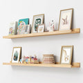 Picture Ledge Shelf, Floating Shelves Set of 2, Solid Pine Wood 55'' Long Large Nursery Book Shelves for Toys Storage, Kids Bookshelf for Living Room Bedroom Decor Books Photo Frames, Natural-Ruum Studio Home